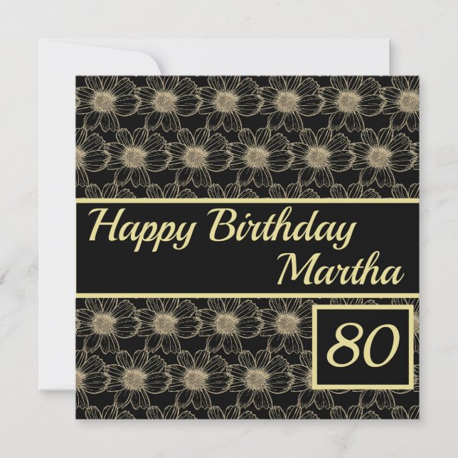 Joyeux Anniversaire Floral Gold Black Carte person (Devant)