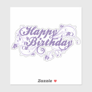 Joyeux Anniversaire Floral Violet Sticker