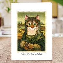 Joyeux Anniversaire Fun Mona Lisa Cat Carte person