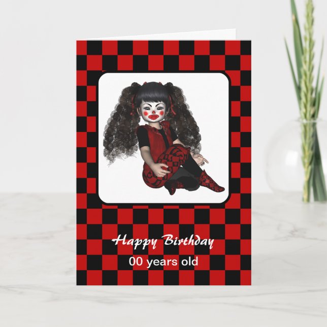 Joyeux Anniversaire Gothique Chèques Clown Carte e (Devant)