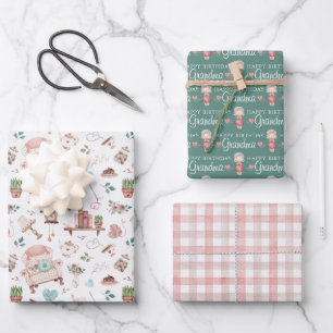 Joyeux Anniversaire Grandma enveloppant feuilles d