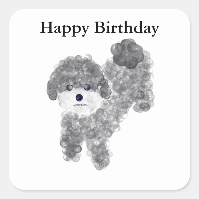 Joyeux Anniversaire Gris Poodle #1 Stickers (Devant)