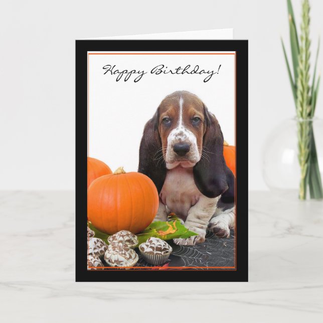 Joyeux anniversaire Halloween Basset Hound carte (Devant)