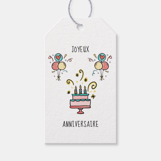 Joyeux Anniversaire | Happy Birthday Gift Tags (Front)