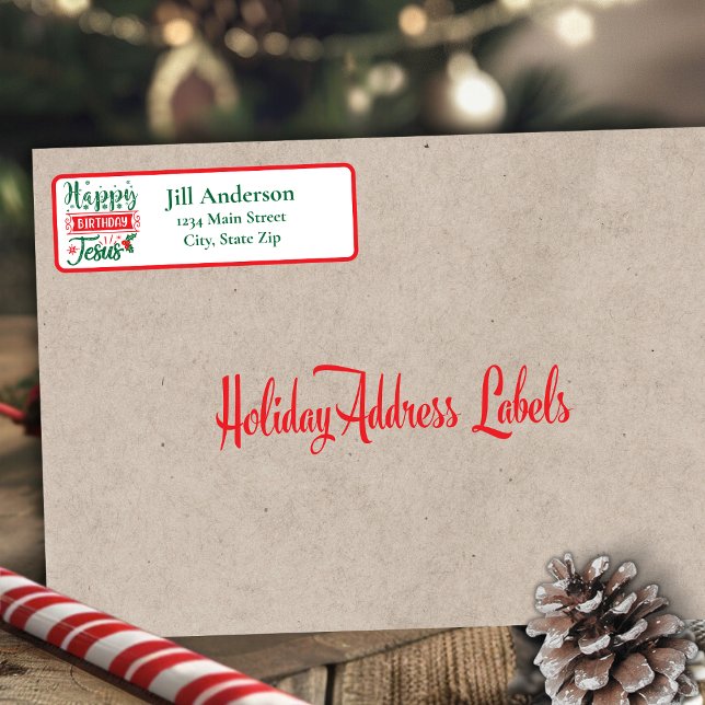 Joyeux anniversaire Jésus Noël Retour Adresse (Happy Birthday Jesus Christmas Return Address Label)