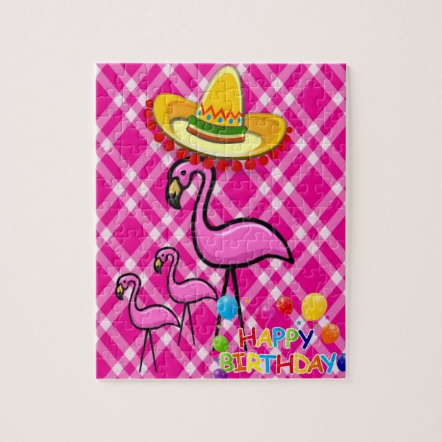 Joyeux anniversaire Jigsaw Puzzle Flamant rose (Vertical)