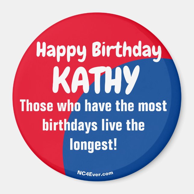 Joyeux anniversaire KATHY aimant rouge/bleu (Devant)