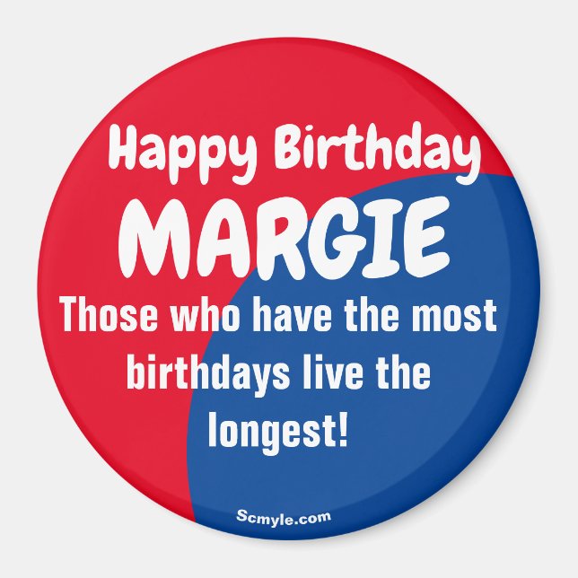 Joyeux anniversaire MARGIE grand aimant rouge/bleu (Devant)