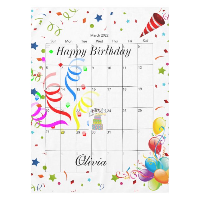 Joyeux anniversaire Mars 2022 Nappe (Devant)