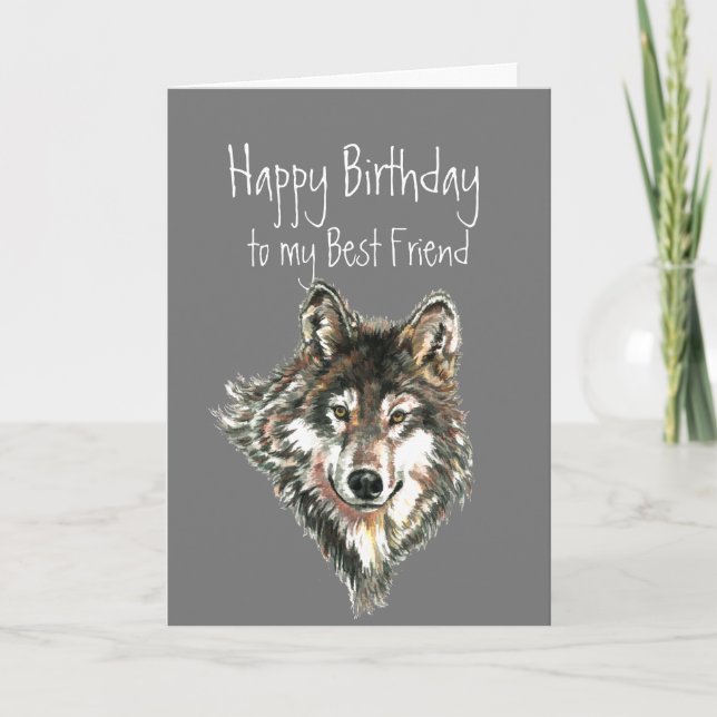 Joyeux Anniversaire, Meilleur Loup Ami, Carte Loup (Devant)