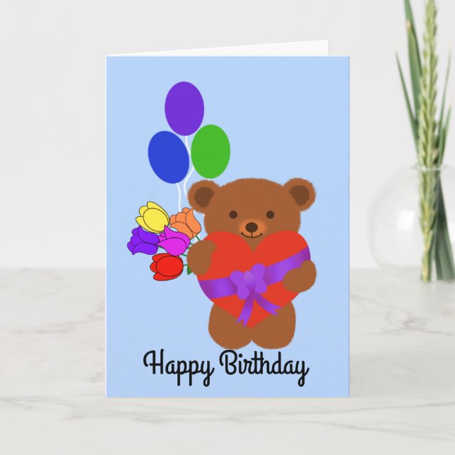 Joyeux Anniversaire mignonne Ours En Teddy Carte # (Devant)