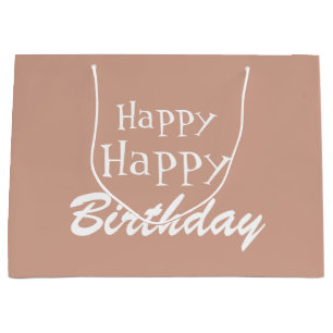 Joyeux Anniversaire moderne Beige Grand sac cadeau