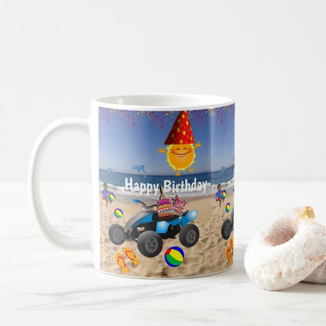 Joyeux Anniversaire Mug African Boy Beach Sand (Avec donut)