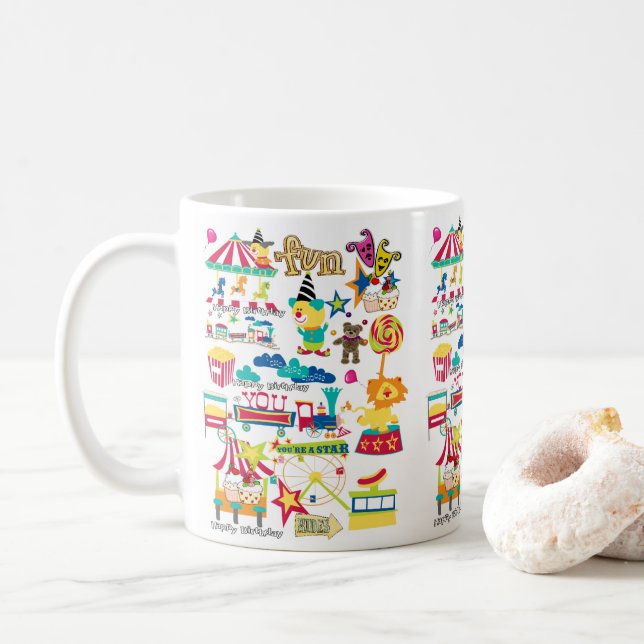 Joyeux anniversaire Mug Carnival Circus (Avec donut)