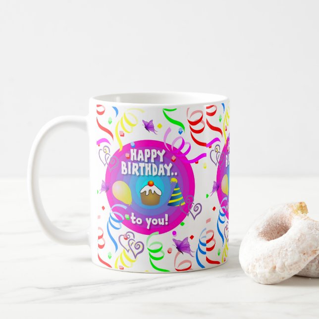 Joyeux Anniversaire Mug Confetti (Avec donut)