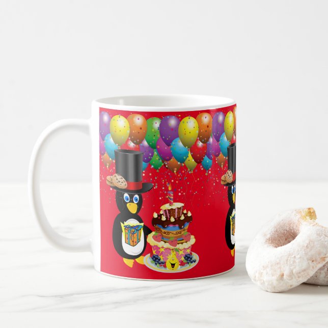 Joyeux Anniversaire Mug Penguin (Avec donut)