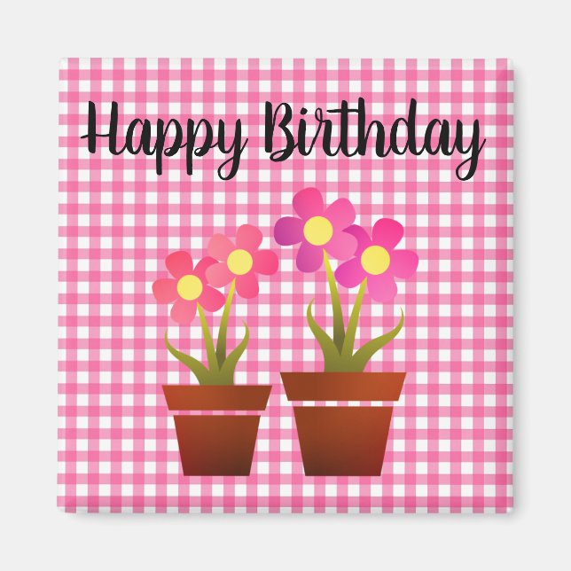 Joyeux Anniversaire Pays Rose En vichy Magnet Flor (Devant)