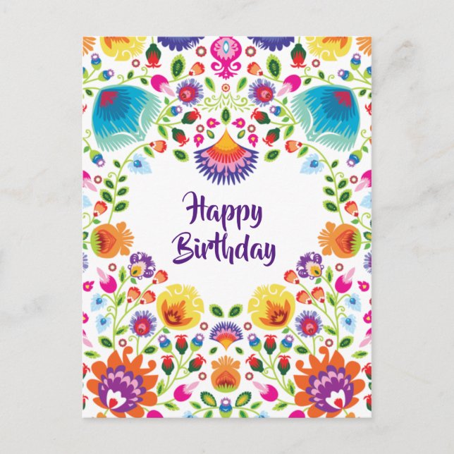 Joyeux anniversaire personnalisable folklore carte (Devant)