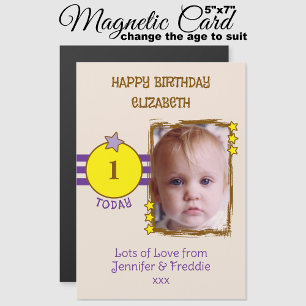 Joyeux Anniversaire photo nom âge carte magnétique