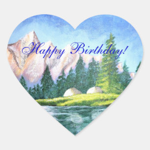 Joyeux Anniversaire Pink Mountain Heart Sticker