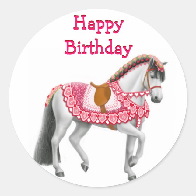 Joyeux Anniversaire Pink Parade Sticker à cheval (Devant)