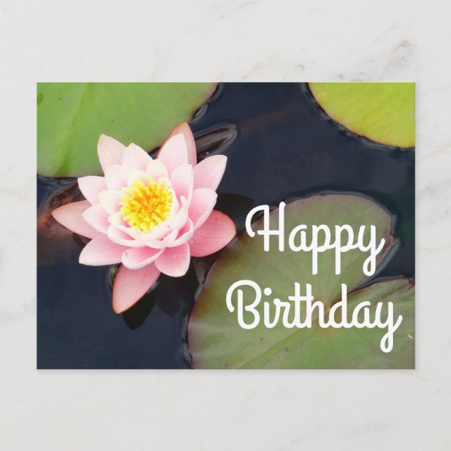Joyeux Anniversaire Pink Water Lily #1 Carte posta (Devant)