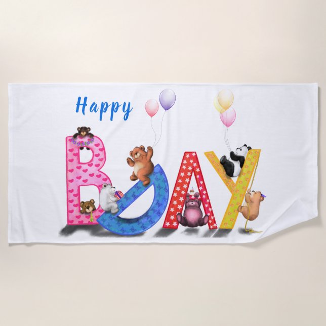 Joyeux Anniversaire Plage Serviette Cadeau Bears B (Devant)