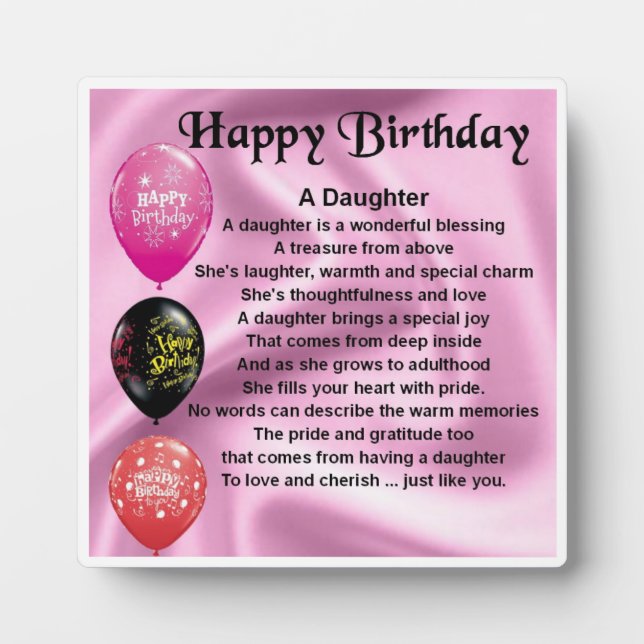 Joyeux Anniversaire Poème de fille Plaque (Devant)