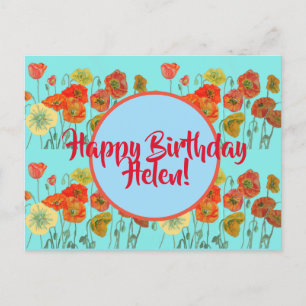 Joyeux anniversaire Poppy floral dames Nom Carte p