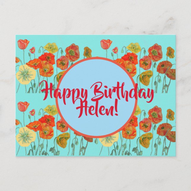 Joyeux anniversaire Poppy floral dames Nom Carte p (Devant)