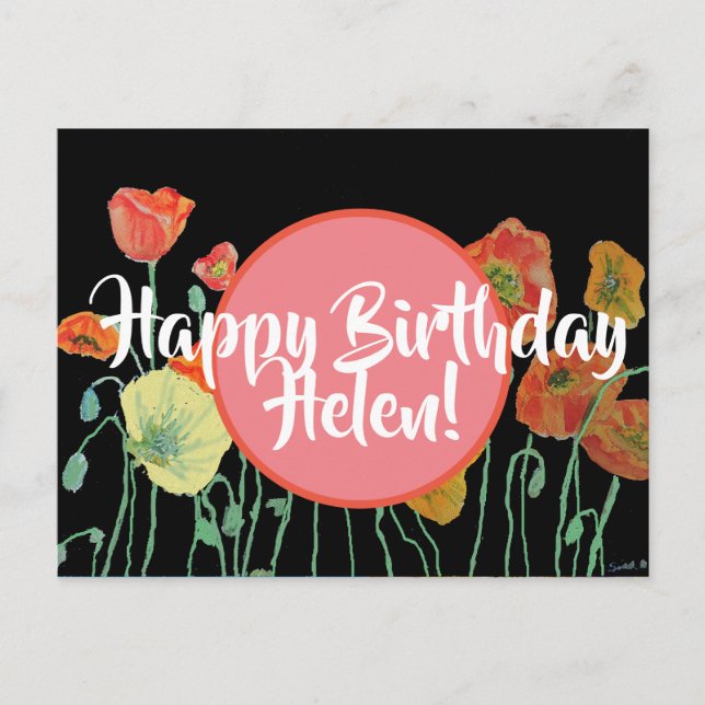 Joyeux anniversaire Poppy floral dames Nom Carte p (Devant)