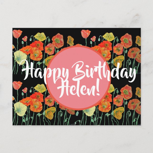 Joyeux anniversaire Poppy floral dames Nom Carte p (Devant)