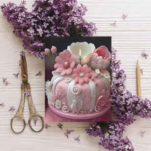 Joyeux Anniversaire Rose Blanc Élégant Gâteau