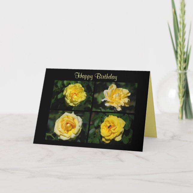 Joyeux Anniversaire Roses Jaunes Carte Collage (Devant)
