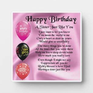 Joyeux Anniversaire Soeur Poème Plaque