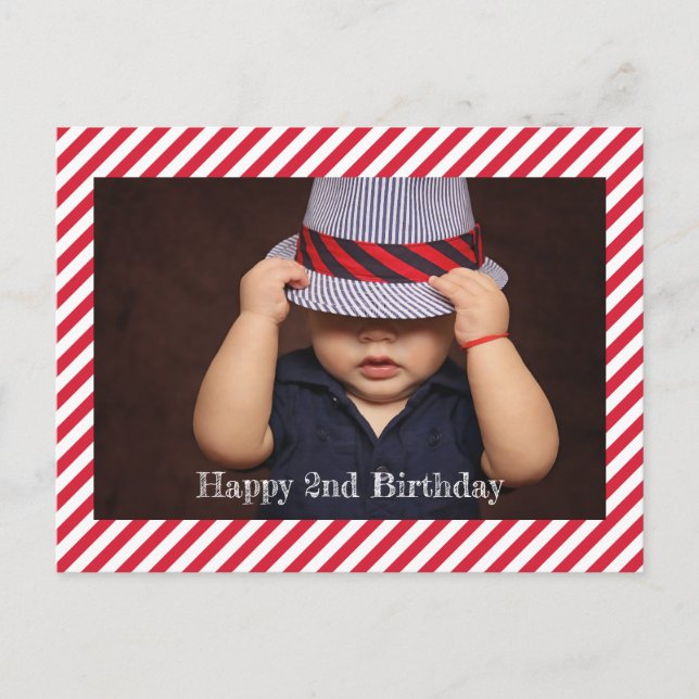 Joyeux anniversaire | Stripes Photo Carte personna (Devant)
