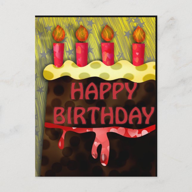 Joyeux Anniversaire sur un gâteau rouge | Carte po (Devant)