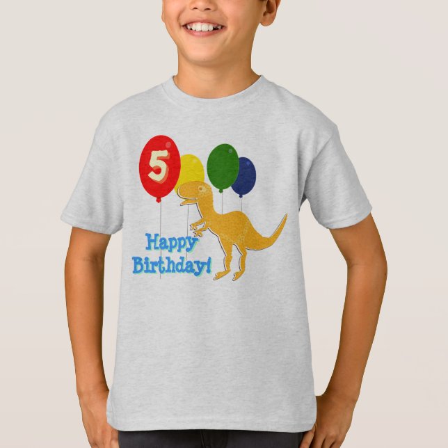 Joyeux Anniversaire T-Rex 5 ans T-shirt Ballons (Devant)