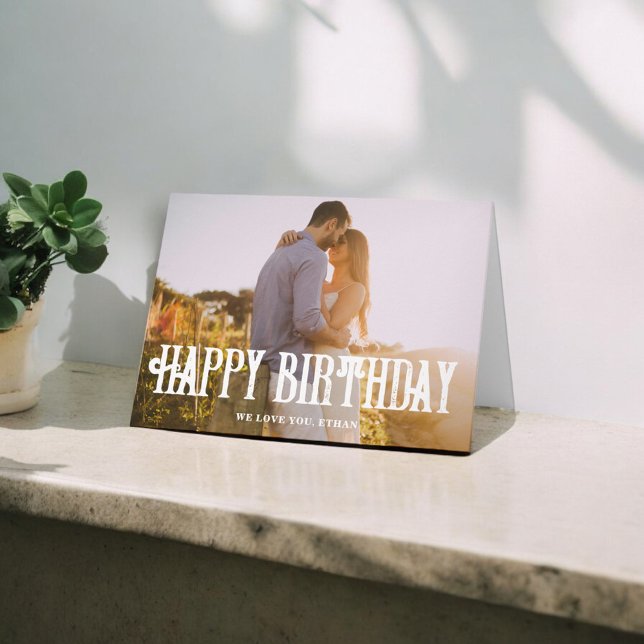 Joyeux anniversaire Vintage Bold Carte photo (Créateur téléchargé)