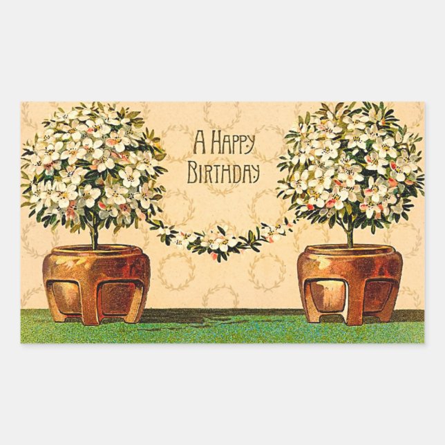 Joyeux Anniversaire Vintage Sticker Pots Flower (Devant)