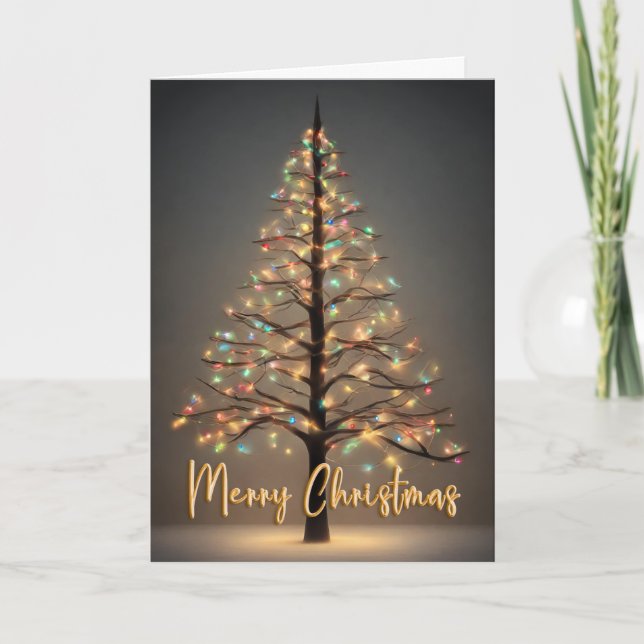 Joyeux arbre de Noël avec lumières Carte pliable (Devant)