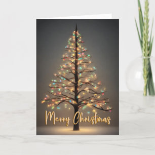 Joyeux arbre de Noël avec lumières Carte pliable
