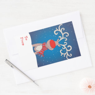 Joyeux autocollant de marque bleu doux de Noël