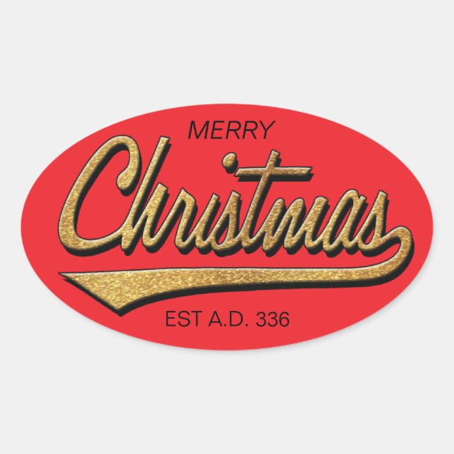 Joyeux autocollants rétro Noël OVAL (Devant)