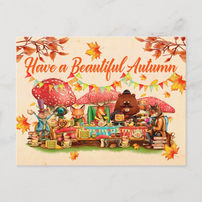 Joyeux automne. Illustration. Carte saisonnière. (Devant)