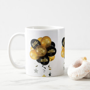 Joyeux Ballons d'or noir de Mug d'anniversaire