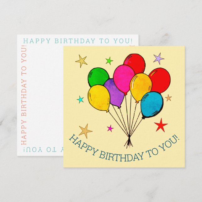 Joyeux Balloons d'anniversaire et étoiles Carte d' (Devant / Derrière)