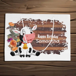 Joyeux Bébé Vache Rustique Gros Sac Cadeau