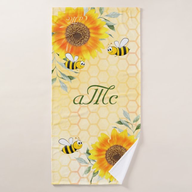 Joyeux bourdon abeilles jaune couple de tournesol  (Serviette de bain)