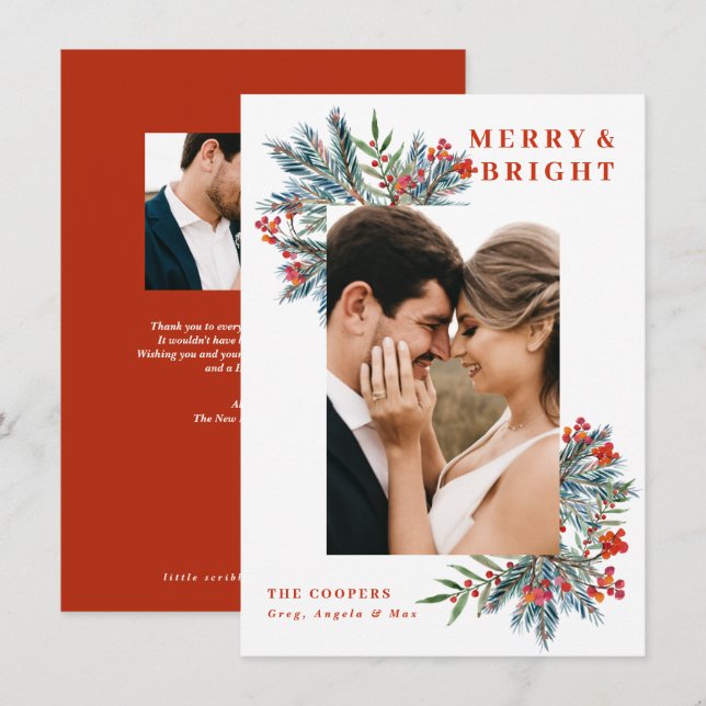 Joyeux & Bright baies et branches carte photo (Devant / Derrière)